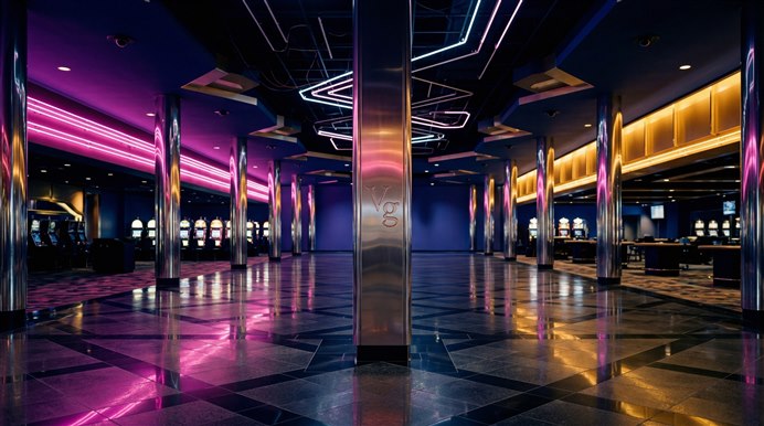 Herní lobby s barevnými ikonami her na tmavém pozadí